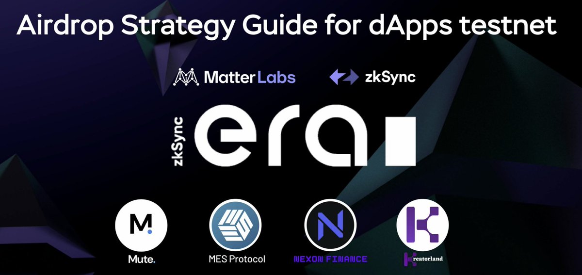 zkSync官方测试后不知道做什么，看这里：
1⃣ zkSync:goerli.portal.zksync.io

2⃣Mute:testnet.switch.mute.io

3⃣MESprotocol：app.mesprotocol.com

4⃣NexonFi: testnet.nexon.finance

5⃣kreatorland:kreatorland.com

#Crypto #ETH #BTC #Airdrop #Testnet #NFT #Giveaway #Alpha