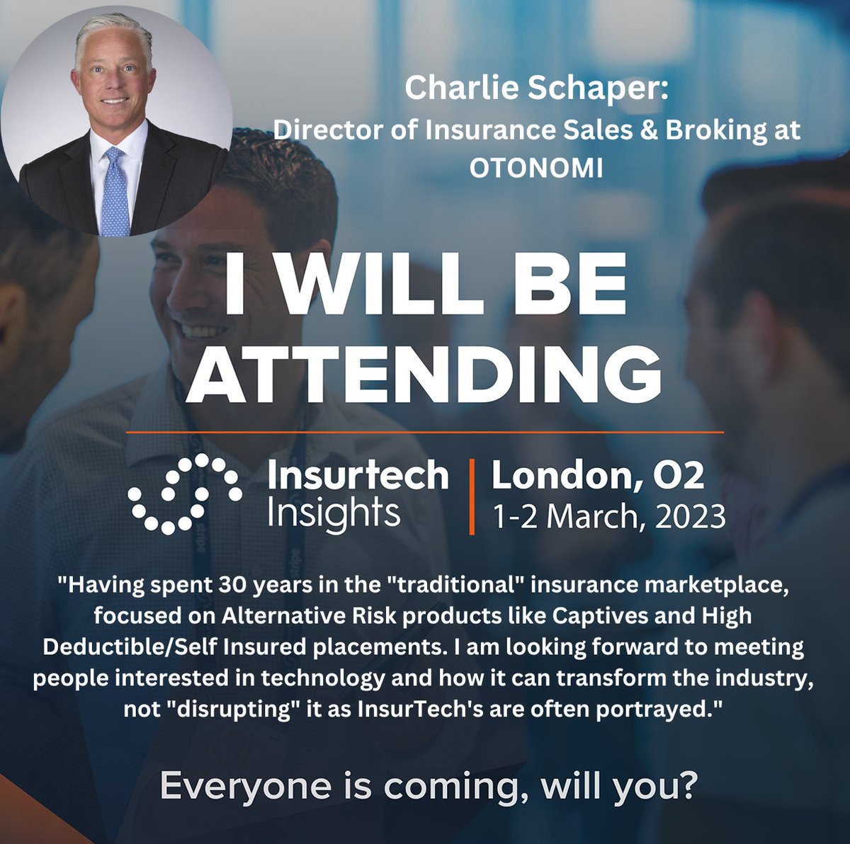 OtonomiPlatform's tweet image. Meet our Head of Sales Charlie  Schaper at #Insurtech Insights in #London #InsurtechWeek
#Parametric #Brokers