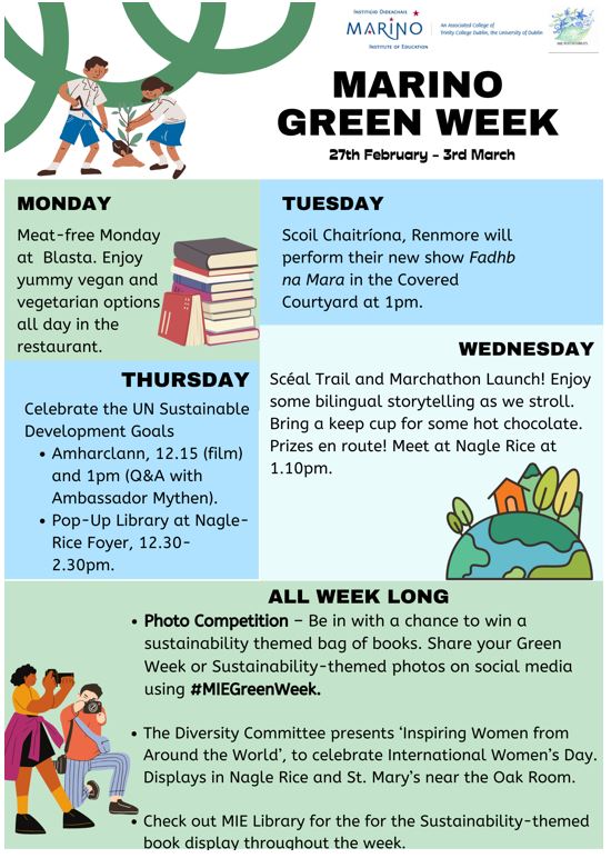 For those on Campus this week, please join in with the various activities in MIE this week for #MIEGreenWeek.  Please see just some of the activities planned.  #GreenCampus