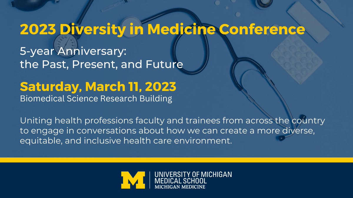 This year marks the five-year anniversary of the Diversity in Medicine Conference @DiMConf2023 hosted at the @UMichMedSchool. Welcoming students, trainees, and faculty from across the country. Register today: myumi.ch/63p3V