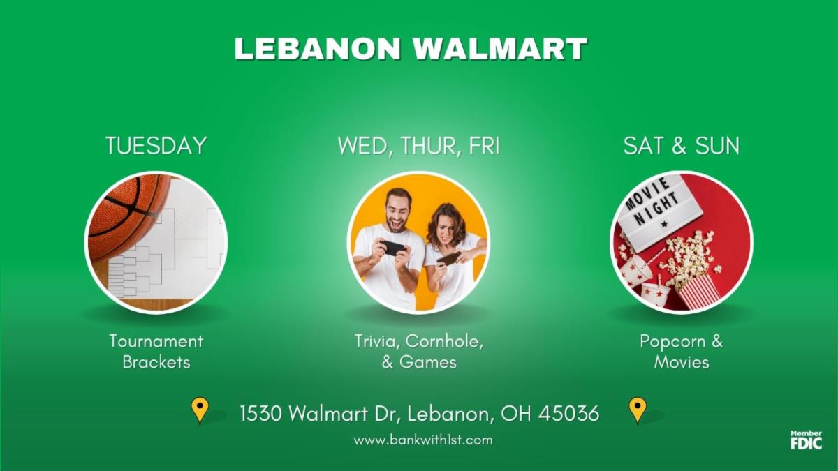 1NB's tweet image. Our In-Store Bankers have a great week planned for you!

We have trivia, games, prizes, and more!

Join the fun!

#1stNationalBank #BankYourBest #InStoreEvents #Centerville #Lebanon #KrogerMarketPlace #Walmart #GamesFunPrizes