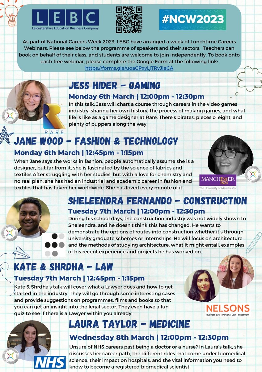 LeicesterEBC's tweet photo. Only 1 week to go until National Careers Week. 📢

LEBC is conducting a week of career talks based on a choice of 10 sectors.
The talks are completely free to attend and you are welcome to share these with parents too.💡

Here's the link to book https://t.co/9IMl6oAWlo https://t.co/z8zehlZ5UI
