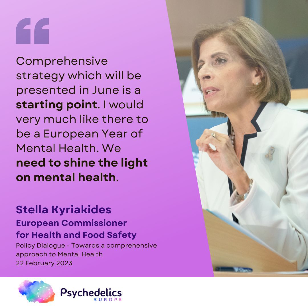 PsychedelicsEUROPE (@psychedelicseu) on Twitter photo We are glad to hear from <a href="/SKyriakidesEU/">Stella Kyriakides</a> that the Comprehensive approach to mental health expected in June 2023 is just a starting point.✅
New initiatives on mental health🧠 should follow, including the much-needed innovative🔬 treatments for the benefit of EU citizens. We are glad to hear from <a href="/SKyriakidesEU/">Stella Kyriakides</a> that the Comprehensive approach to mental health expected in June 2023 is just a starting point.✅
New initiatives on mental health🧠 should follow, including the much-needed innovative🔬 treatments for the benefit of EU citizens.