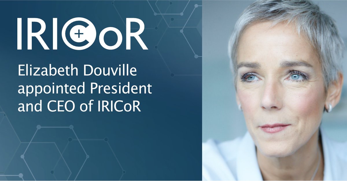 <a href="/IRICoR_/">IRICoR</a> is very pleased to announce the appointment of <a href="/ElizDouville/">Elizabeth Douville</a>, as President and CEO of  IRICoR 

A wise businesswoman, Elizabeth will be able to support and bring her vision to take IRICoR even further and establish its credibility.

bit.ly/3Y3LM1Z

#leadership