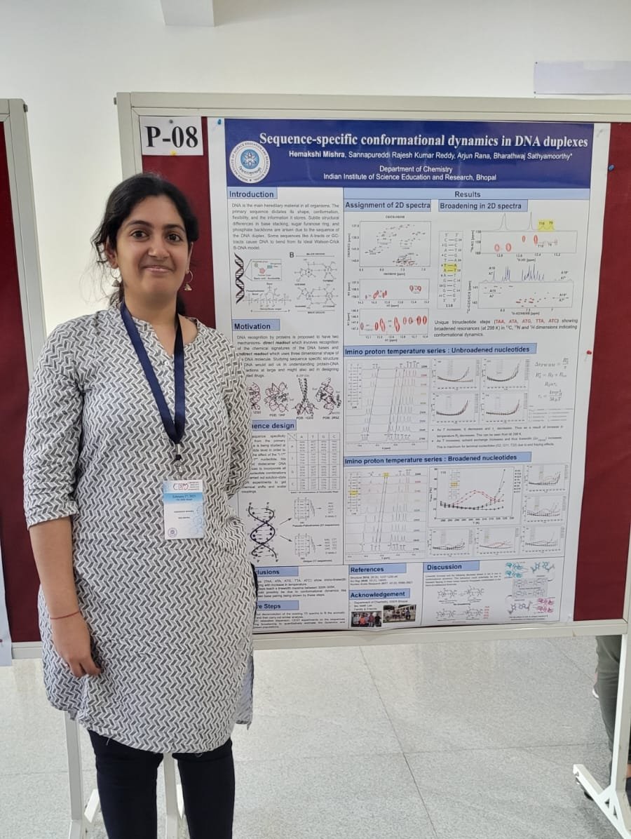 Hemakshi Mishra (@hemakshizzaa) on Twitter photo Presented my poster on "Sequence -specific conformational dynamics in DNA duplexes" at the Chemistry -Biology-Medicine Interface Conference (CBM2023). I thank the organisers and BioNMR lab for this opportunity. <a href="/bwajtweeting/">Bharathwaj Sathyamoorthy</a>
<a href="/ThevoiceDeepraj/">Deepraj_Negi</a> <a href="/RR_Sannapureddi/">Rajesh Sannapureddi</a> <a href="/vishal_iiserb/">Vishal Rai</a> Presented my poster on "Sequence -specific conformational dynamics in DNA duplexes" at the Chemistry -Biology-Medicine Interface Conference (CBM2023). I thank the organisers and BioNMR lab for this opportunity. <a href="/bwajtweeting/">Bharathwaj Sathyamoorthy</a>
<a href="/ThevoiceDeepraj/">Deepraj_Negi</a> <a href="/RR_Sannapureddi/">Rajesh Sannapureddi</a> <a href="/vishal_iiserb/">Vishal Rai</a>