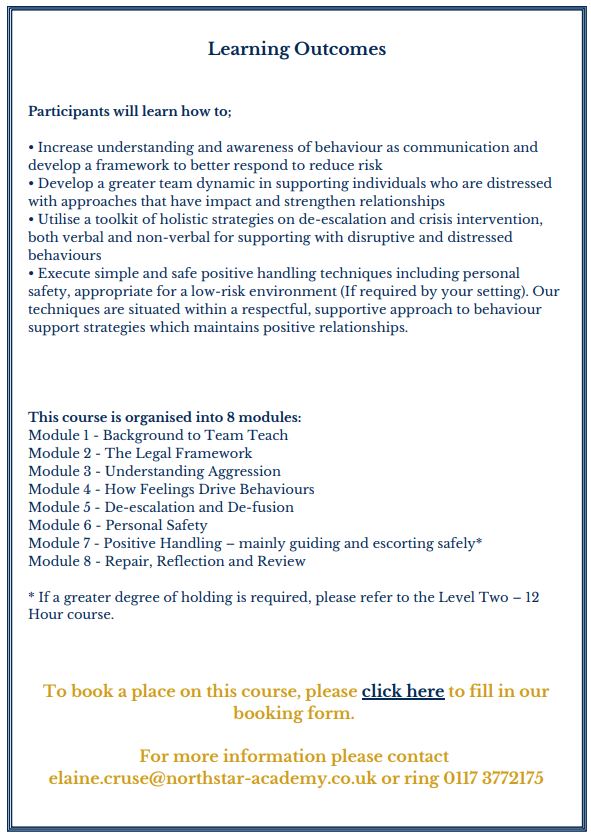 North Star Academy Trust (@northstaracad22) on Twitter photo #HappyMonday educators!
We are running a Level 1 <a href="/TeamTeachLtd/">Team Teach</a> course in behaviour management on the 17th March.
All the information you need is below and you can head over to our website to book you and your colleagues a place for the day.
northstar-academy.co.uk/ns-outreach/ #HappyMonday educators!
We are running a Level 1 <a href="/TeamTeachLtd/">Team Teach</a> course in behaviour management on the 17th March.
All the information you need is below and you can head over to our website to book you and your colleagues a place for the day.
northstar-academy.co.uk/ns-outreach/
