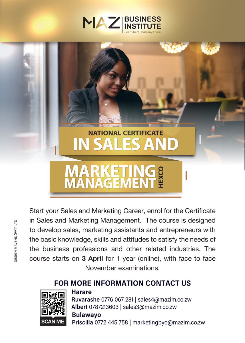 MarketersZim's tweet image. Here is an opportunity for you to acquire  sales and marketing qualification by enrolling   today. Limited Places available.