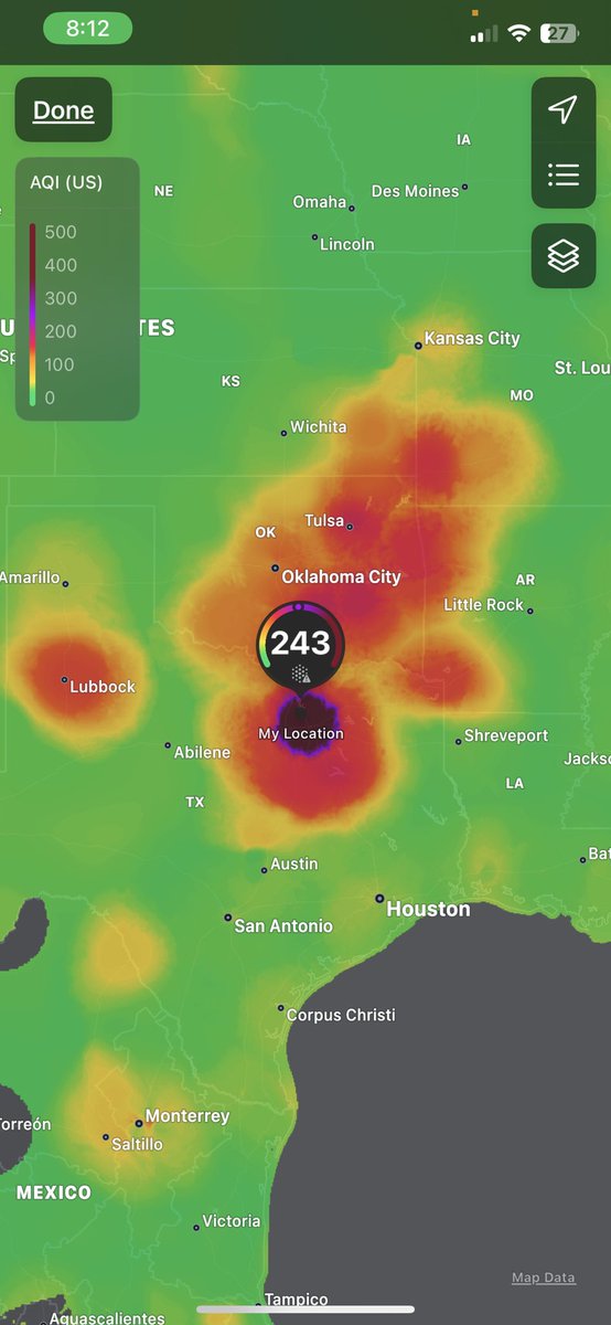 marainw11's tweet photo. @weatherchannel I know some of this has to do with the storms last night and today, but what’s up with the AQI ring around DFW? https://t.co/bk60G20msW