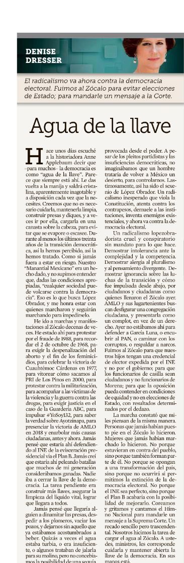 ferbelaunzaran's tweet photo. Lean a @DeniseDresserG👇

Agua de la llave

“Lastimosamente, así ha sido el sexenio de AMLO. Un radicalismo inesperado que viola la Constitución, atenta contra los contrapesos, demuele a las instituciones, inventa enemigos existenciales, y ahora va contra la democracia electoral” https://t.co/LNUiqtcKrk