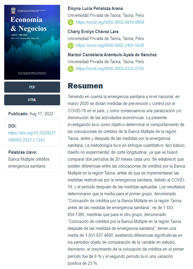 RevEcon_Neg's tweet photo. #RevistaEconomíayNegocios Los invitamos a leer el artículo original "Colocaciones de créditos de la Banca Múltiple, región Tacna, antes y después de las medidas por la emergencia sanitaria" publicado en el Vol. 4 Num. 2 2022 https://t.co/ZEDCZPRxZ4 #créditos #bancamúltiple https://t.co/JEVsGLlLWs