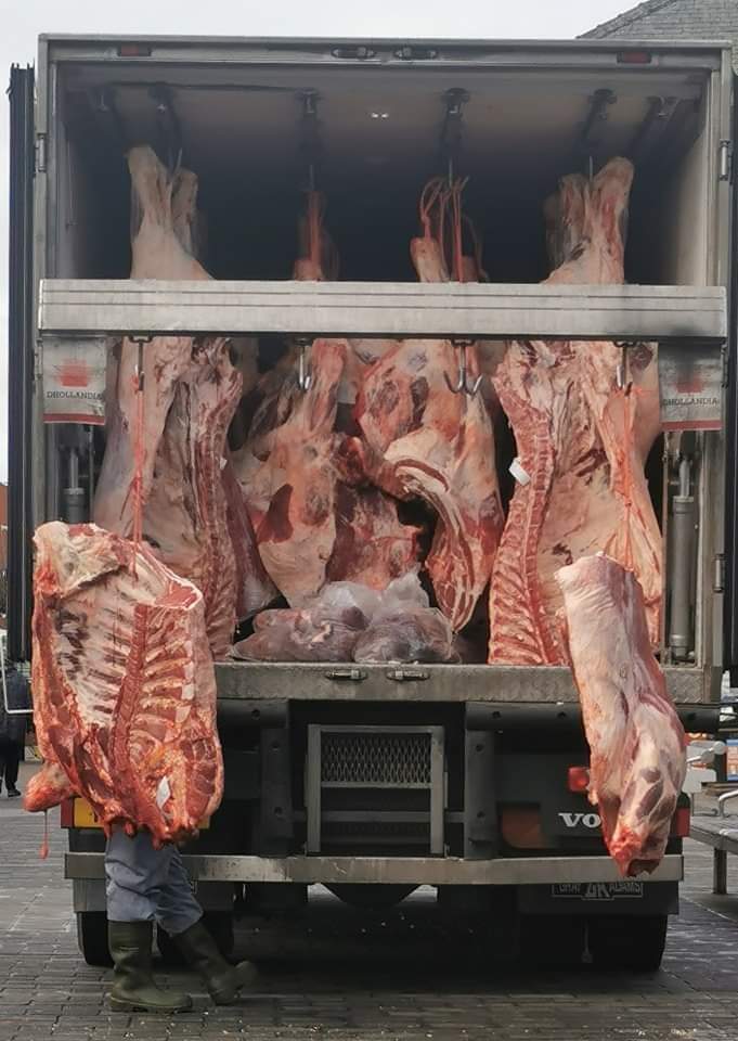 The body parts were unloaded in the town centre with some locals stopping to point & chat. None of them demanded assurances that these animals had happy lives & didn't feel unnecessary pain, or suffered an agonising death. They obediently placed their trust in the butcher's wink