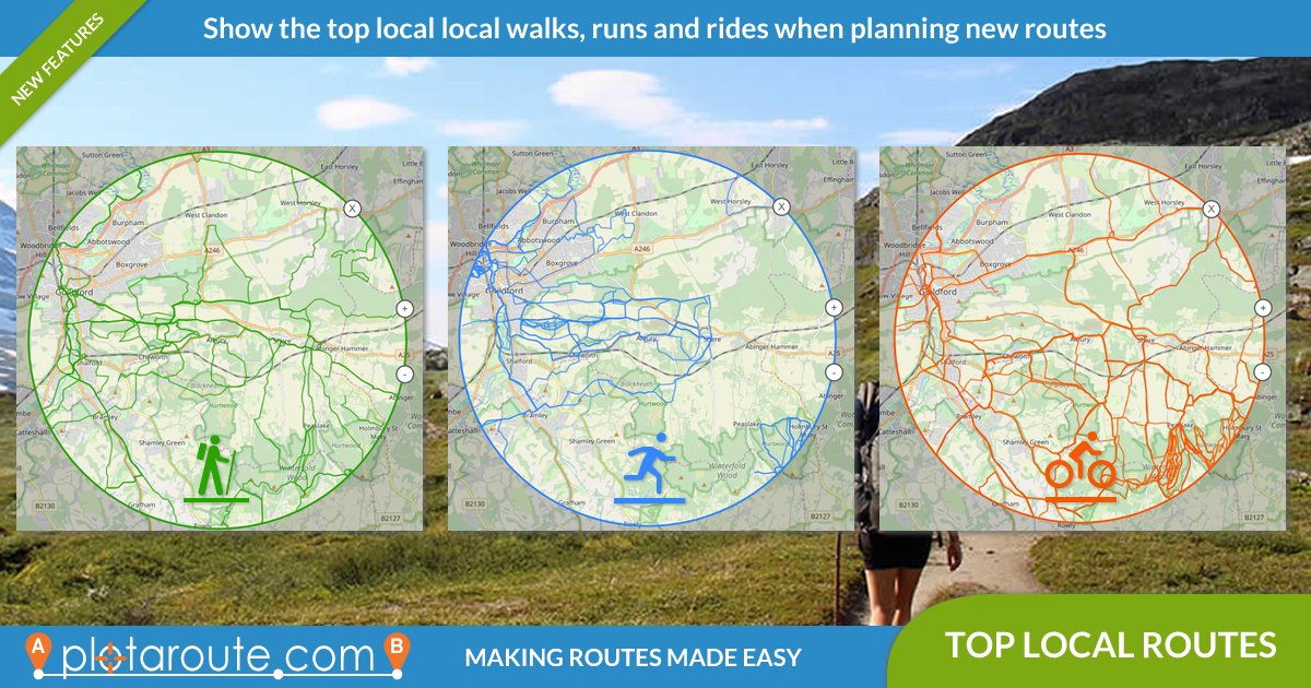 plotaroute's tweet image. You can now show the top local #walking, #running and #cycling routes on the map when planning new routes with the @plotaroute #routeplanner. More at: wwww.plotaroute.com/news #MakingRoutesMadeEasy