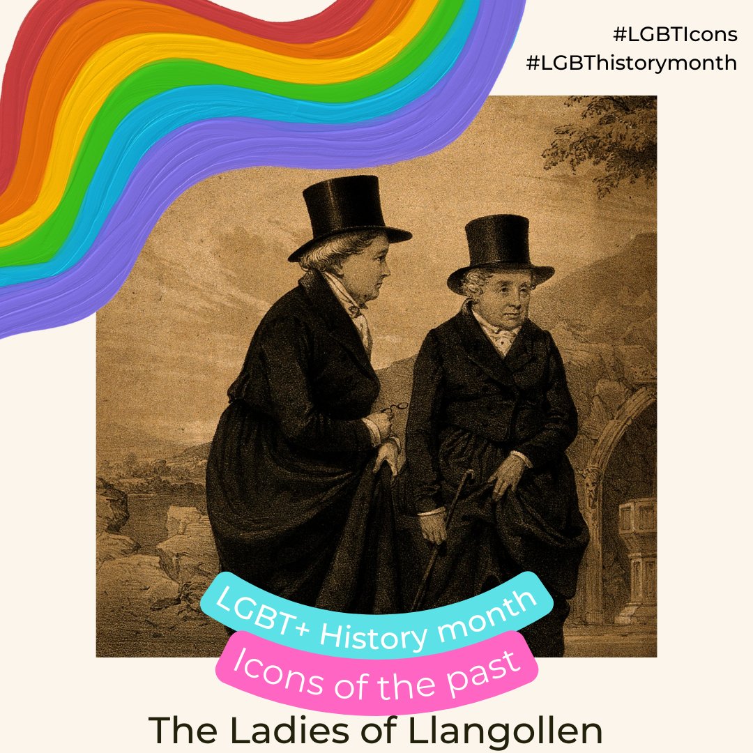 StAndrewsHist's tweet photo. Our next #LGBTIcons to celebrate #LGBTHistoryMonth are The Ladies of Llangollen. Lady Eleanor and Miss Sarah were from upper-class Irish families and after one failed attempt to elope, they were able to settle in Llangollen, Wales until their deaths. https://t.co/h8kxGslGxj