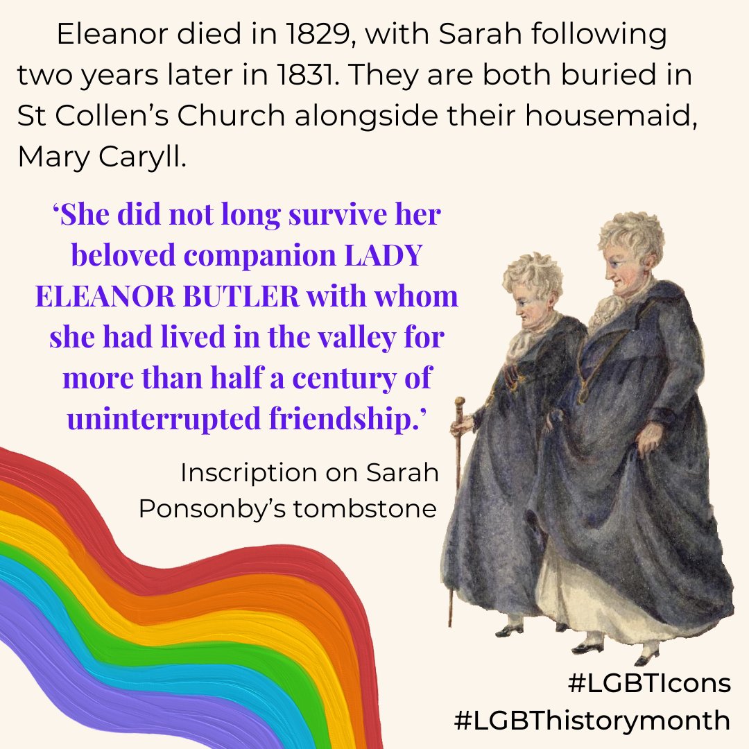 StAndrewsHist's tweet photo. Our next #LGBTIcons to celebrate #LGBTHistoryMonth are The Ladies of Llangollen. Lady Eleanor and Miss Sarah were from upper-class Irish families and after one failed attempt to elope, they were able to settle in Llangollen, Wales until their deaths. https://t.co/h8kxGslGxj