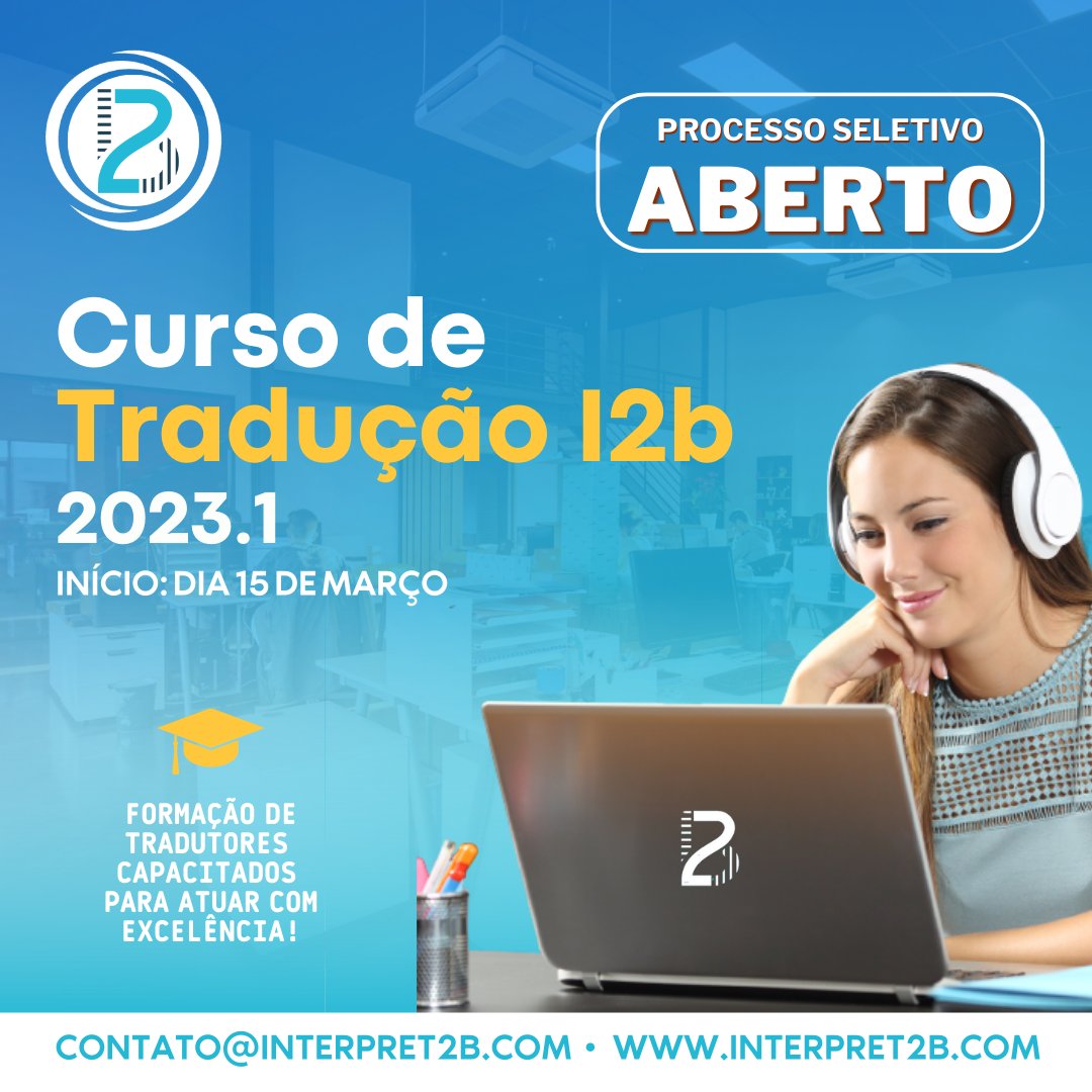 Interpret2b's tweet photo. + Agende seu teste de admissão no contato@interpret2b.com e venha conquistar sua formação em tradução com a gente!

#interpret2b #i2b #cursodetraducao #traducao #cursodeformacaodetradutores #tradutoriniciante #formacaodetradutor https://t.co/6DhSSkPWoq