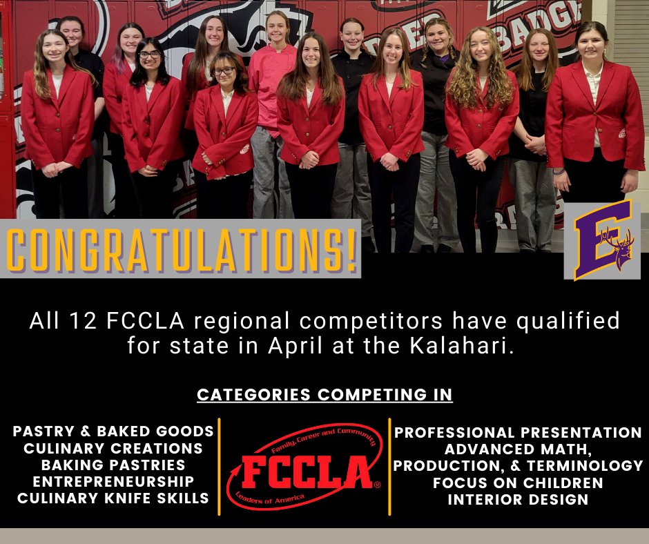 ElmerElk's tweet image. Congratulations to the students in FCCLA! All 12 regional competitors are headed to State in April! 

#goelks