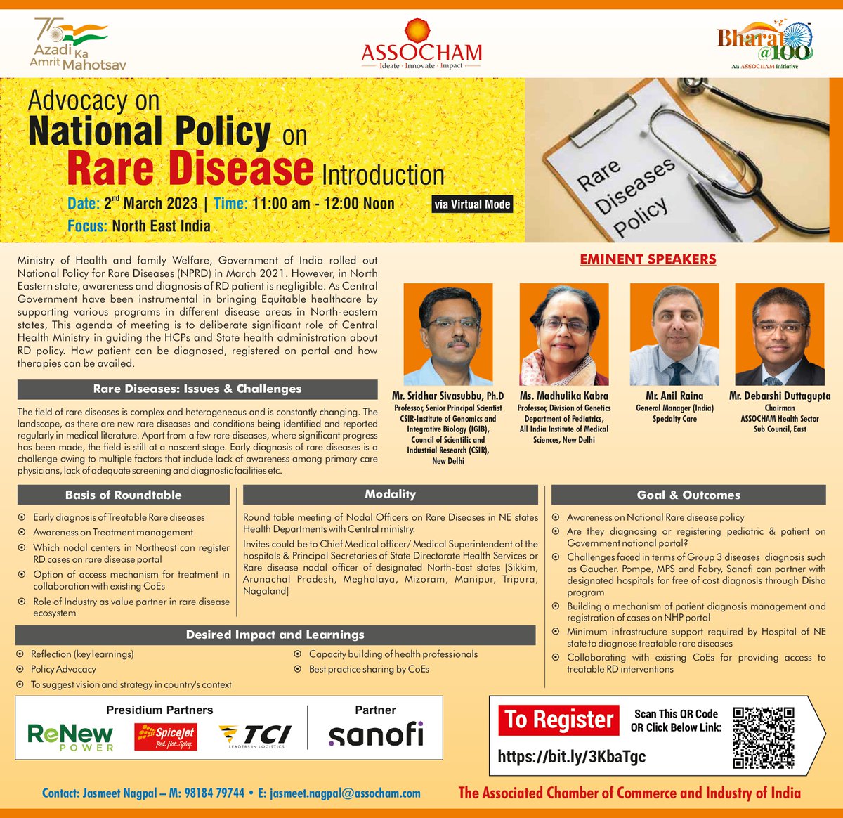 Awareness of rare diseases needs improvement as is the diagnosis. This is true for all states and truer for NE states. Supplementing with the Centre's efforts, #ASSOCHAM is deliberating among experts to set out the way forward. #healthcare #health #raredisease #NPRD