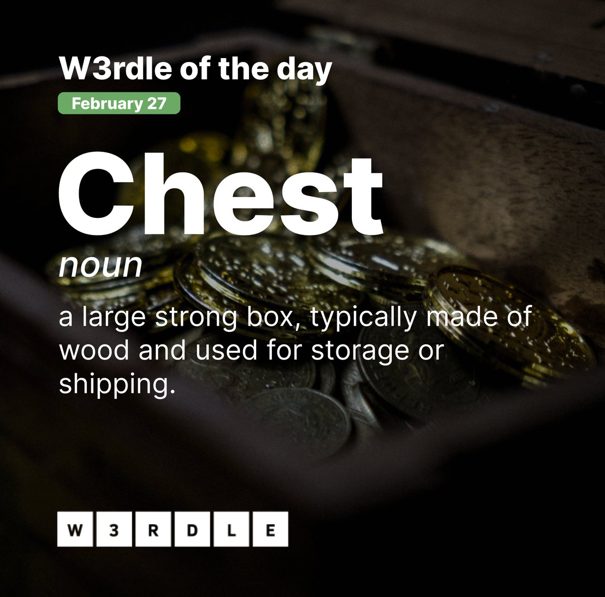 #W3rdle W3rd of the day! 💚

Usually in RPGs chests are filled with treasures and rare items! 🪙

Reminder to those who have access to our whitelist to visit w3rdle.com to mint. 🎮

#NFT #DigitalCollectible #W3rdle #NFTCommunity