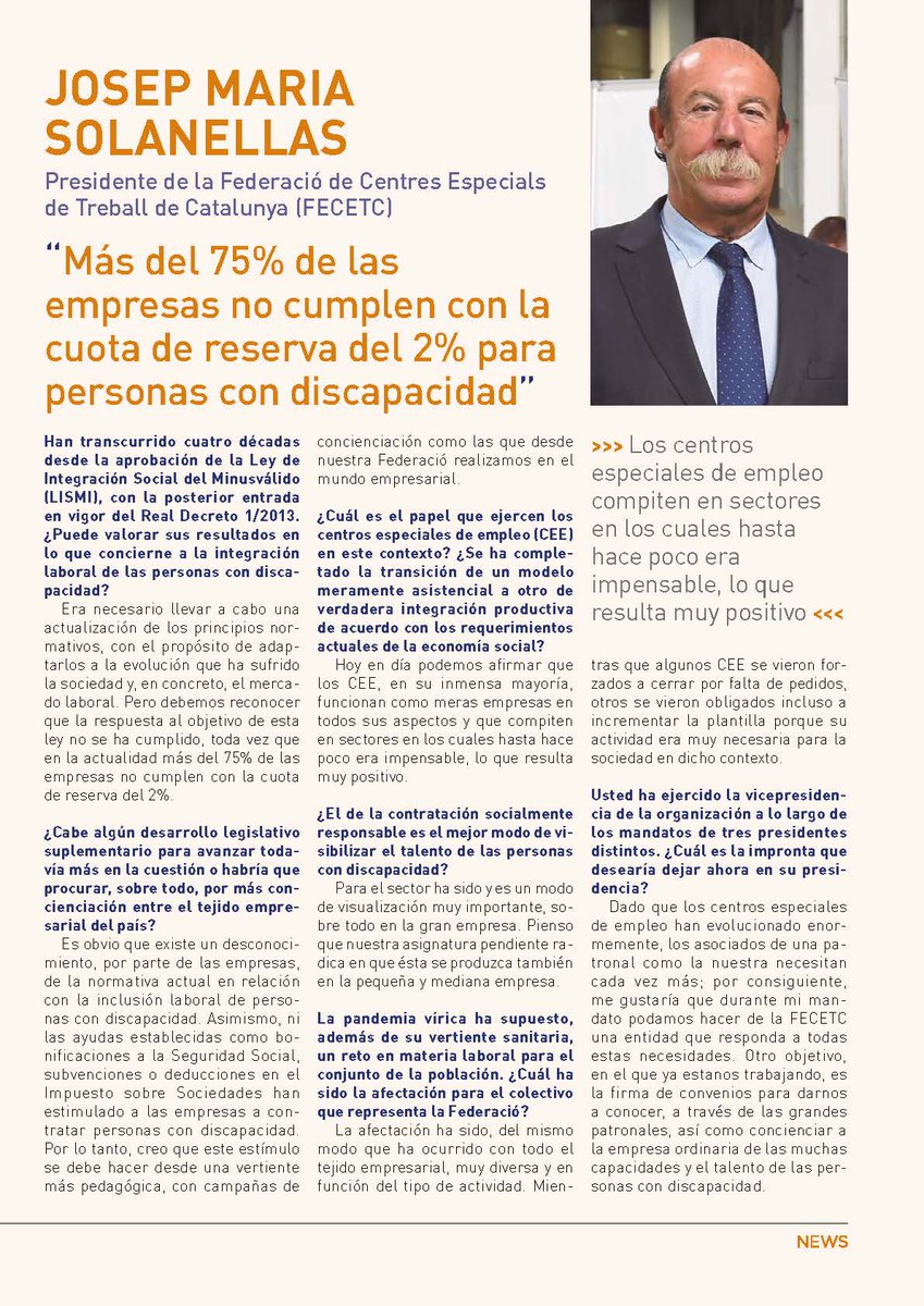 Magnifica entrevista a Josep Maria Solanellas, Presidente de @FECETC, en la BELLAVISTANEWS de febrero 2023!