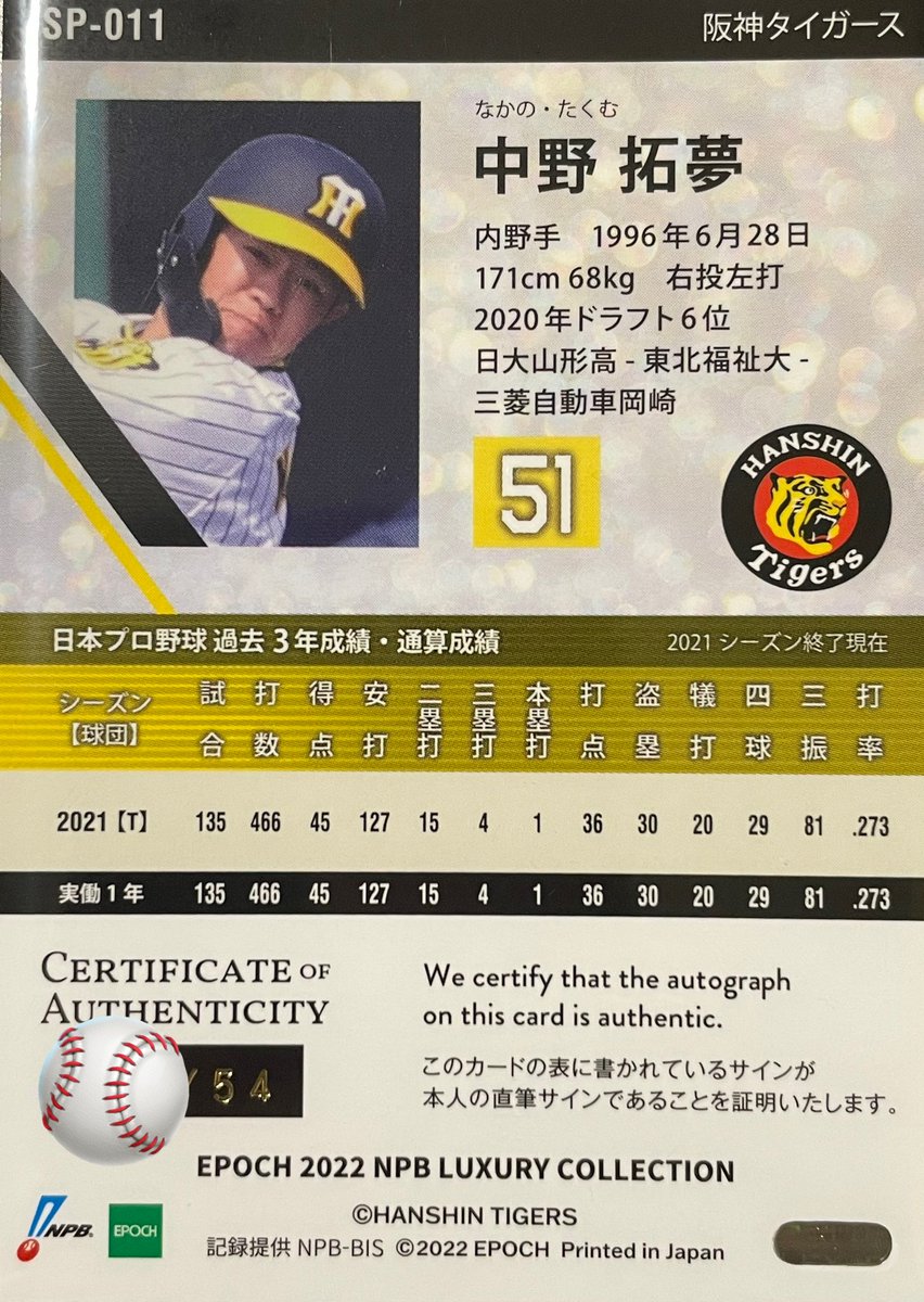 scarletfielder's tweet photo. #中野拓夢
#日大山形高校
#東北��祉大学
#三菱自動車岡崎
#2020年ドラフト6位

#epoch2022NPBLuxuaryCollection
#54シリ https://t.co/SZBinF1P8H
