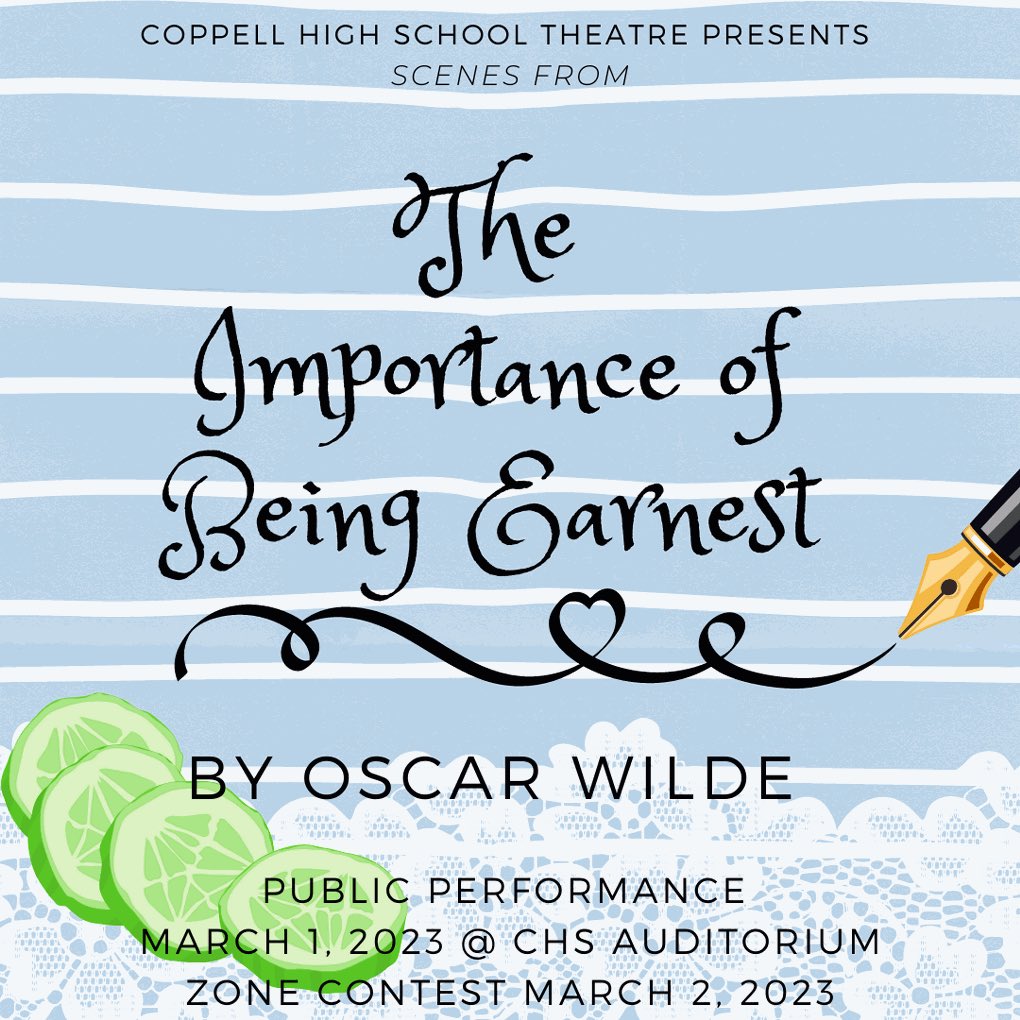 This week our UIL OAP will be having their public performance after this month’s DRAMA CLUB! Catch this year’s one act play, The Importance of Being Earnest, at 7 pm and support our incredible actors and technicians before they head to compete the next day! 🥒🫖