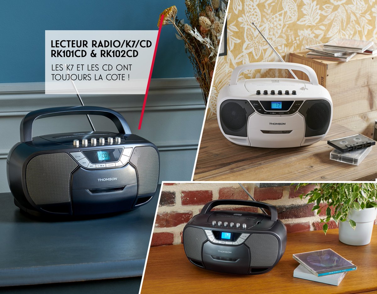 Thomson_FRA's tweet photo. Musique et nostalgie sont inséparables grâce aux lecteurs radio/K7/CD #Thomson RK101CD &amp; RK102CD ! Que ce soit sur CD ou K7, vos musiques préférées ne vous quitteront plus !🎶

▶️  https://t.co/O0Qtx0aCPQ

#ThomsonAudio #RK101CD #RK102CD #Musique https://t.co/eEDVKVQVwN