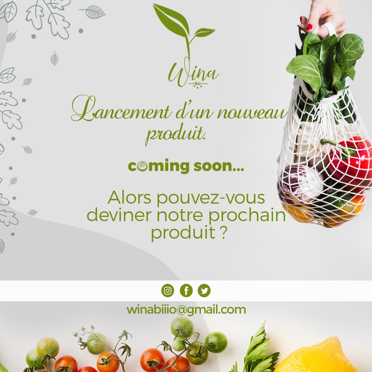 wina_bio's tweet photo. Bientôt sur le marché un nouveau produit wina bio… avez vous une idée de quel produit s’agirait il? Dites nous en commentaire ! https://t.co/j6FIhnXXTJ