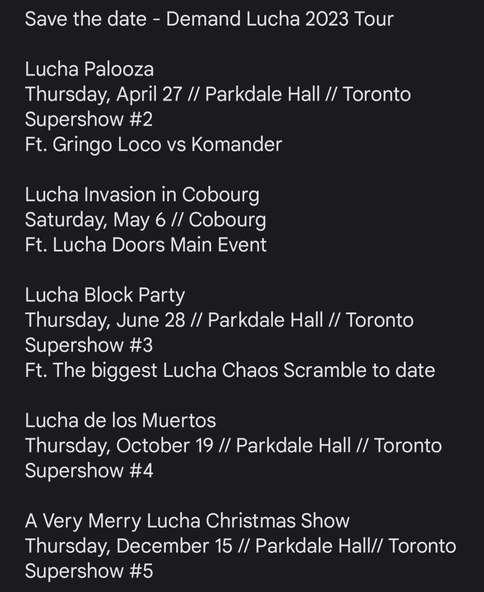 DemandLucha's tweet photo. #Toronto x Demand Lucha Supporters

Save the dates! 👇 https://t.co/dd7sBoSNxi