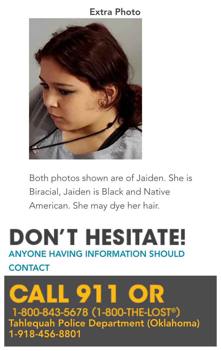 OwlEyes4Missing's tweet image. 🚨 MISSING 🚨

#JaidenDugan #Tahlequah #Oklahoma #MissingMonday #MissingPosterMonday 

Please Share!