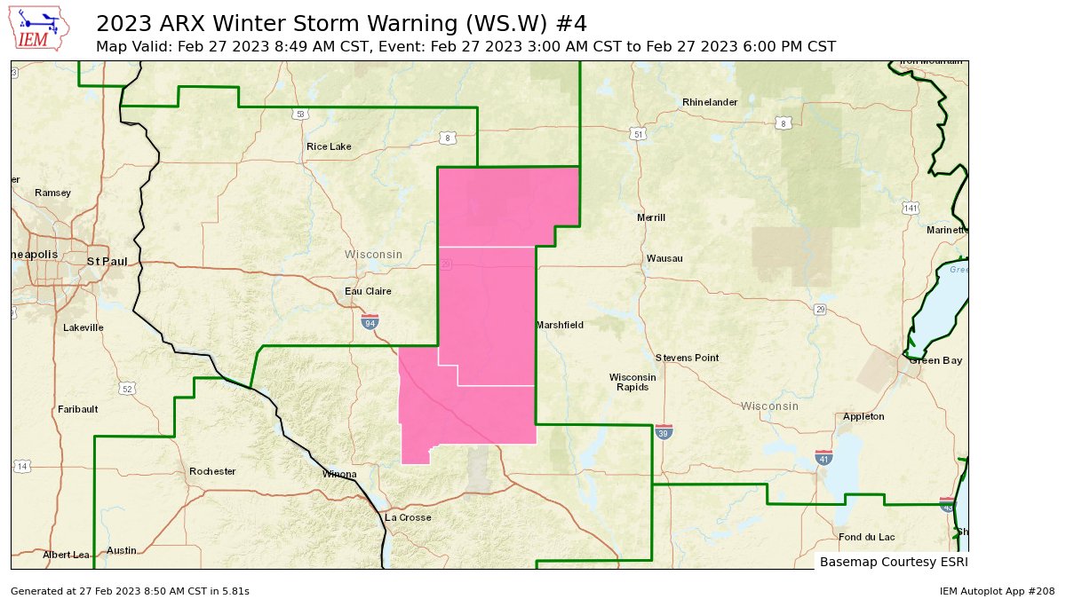Midwest Weather on Twitter "ARX continues Winter Storm Warning for Jackson [WI] till Feb 27, 12