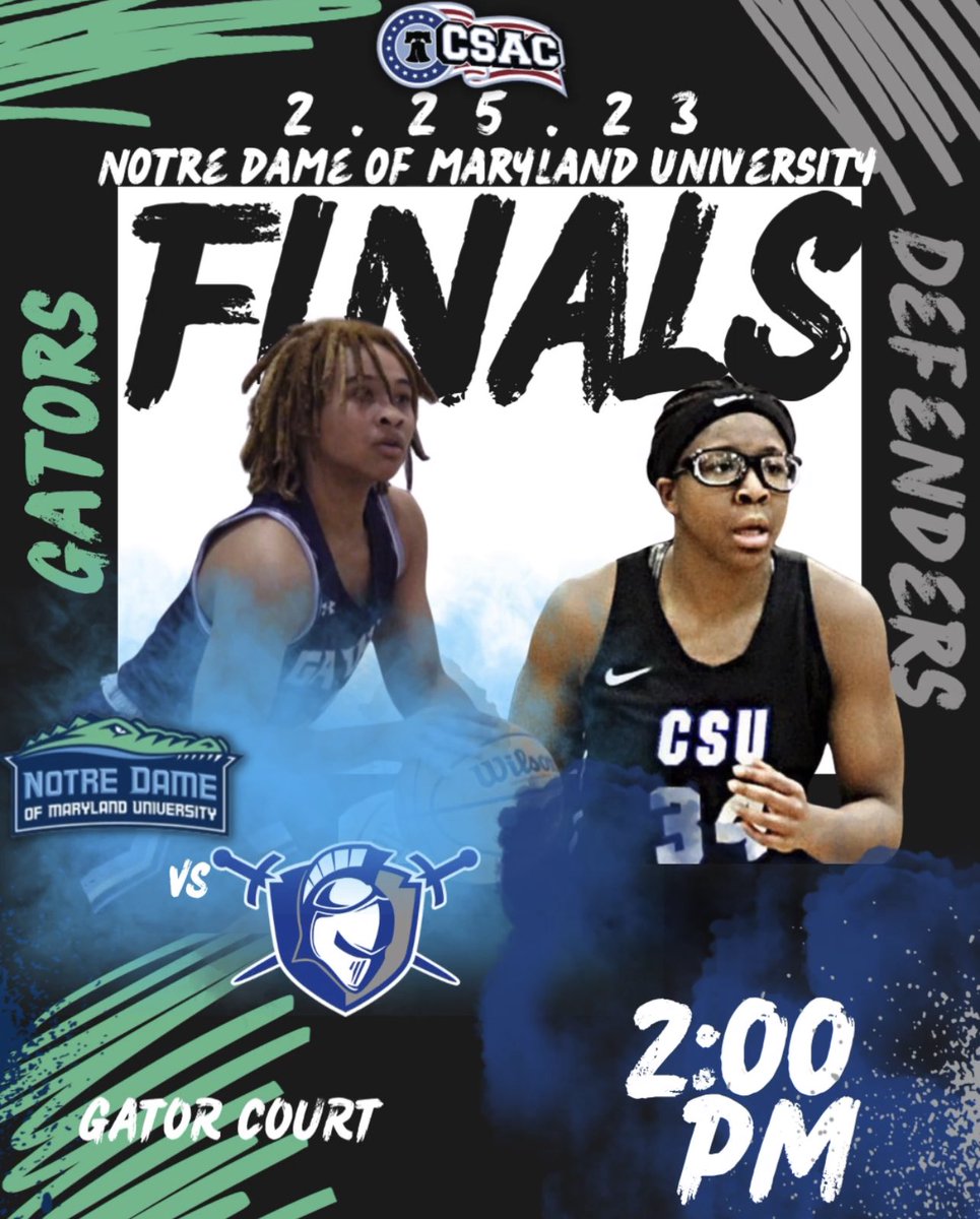 Check out our women’s basketball championships FINALS match up ‼️:
#
⚠️Winner Takes All⚠️

#1️⃣ Notre Dame of MD vs #3️⃣Clarks Summit
 2:00 PM at Notre Dame of MD University