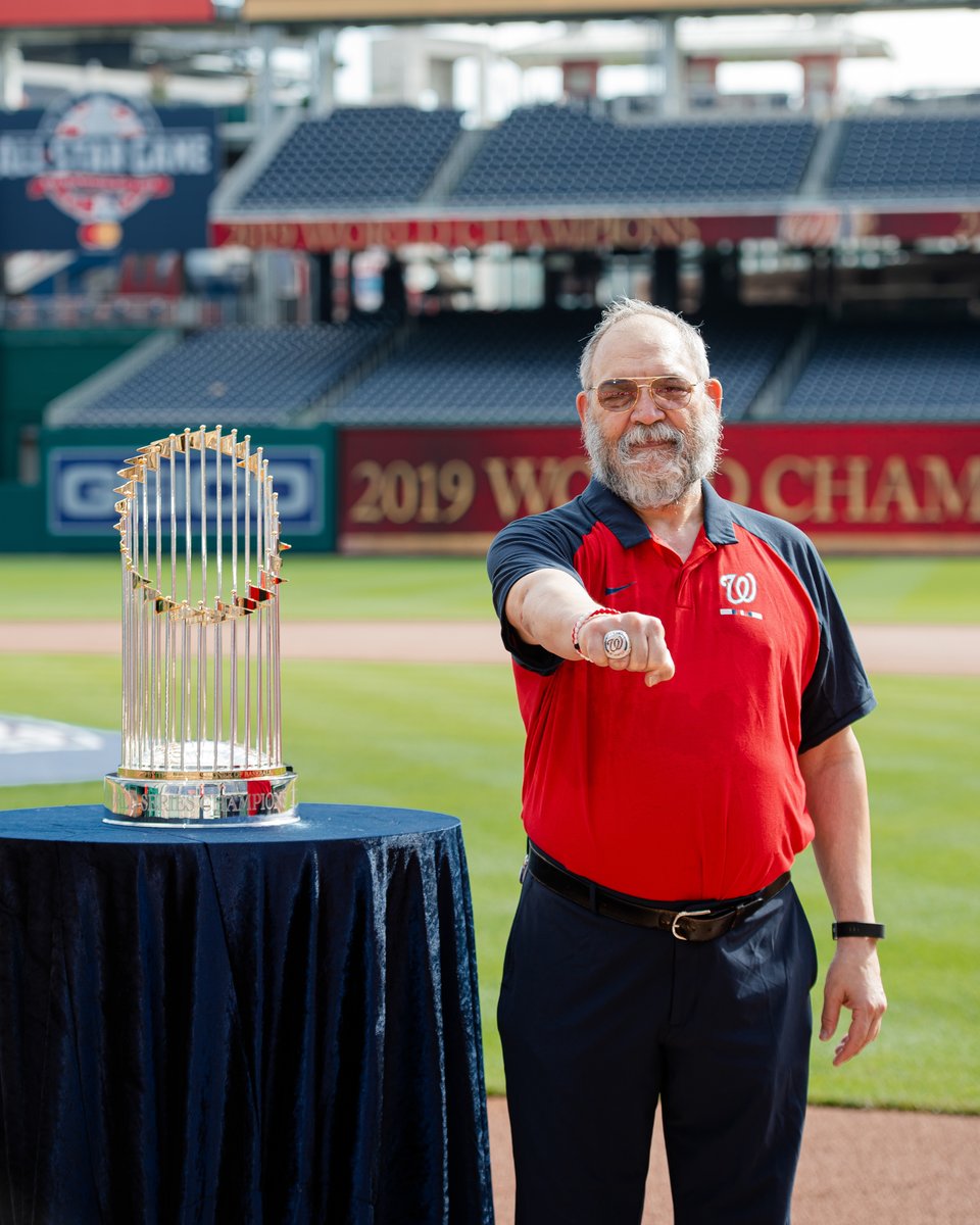 Today, we celebrate our World Series Champion Clubhouse and Equipment Manager Mike Wallace on accumulating FIFTY YEARS of @MLB service. Congrats, Wally! #NATITUDE