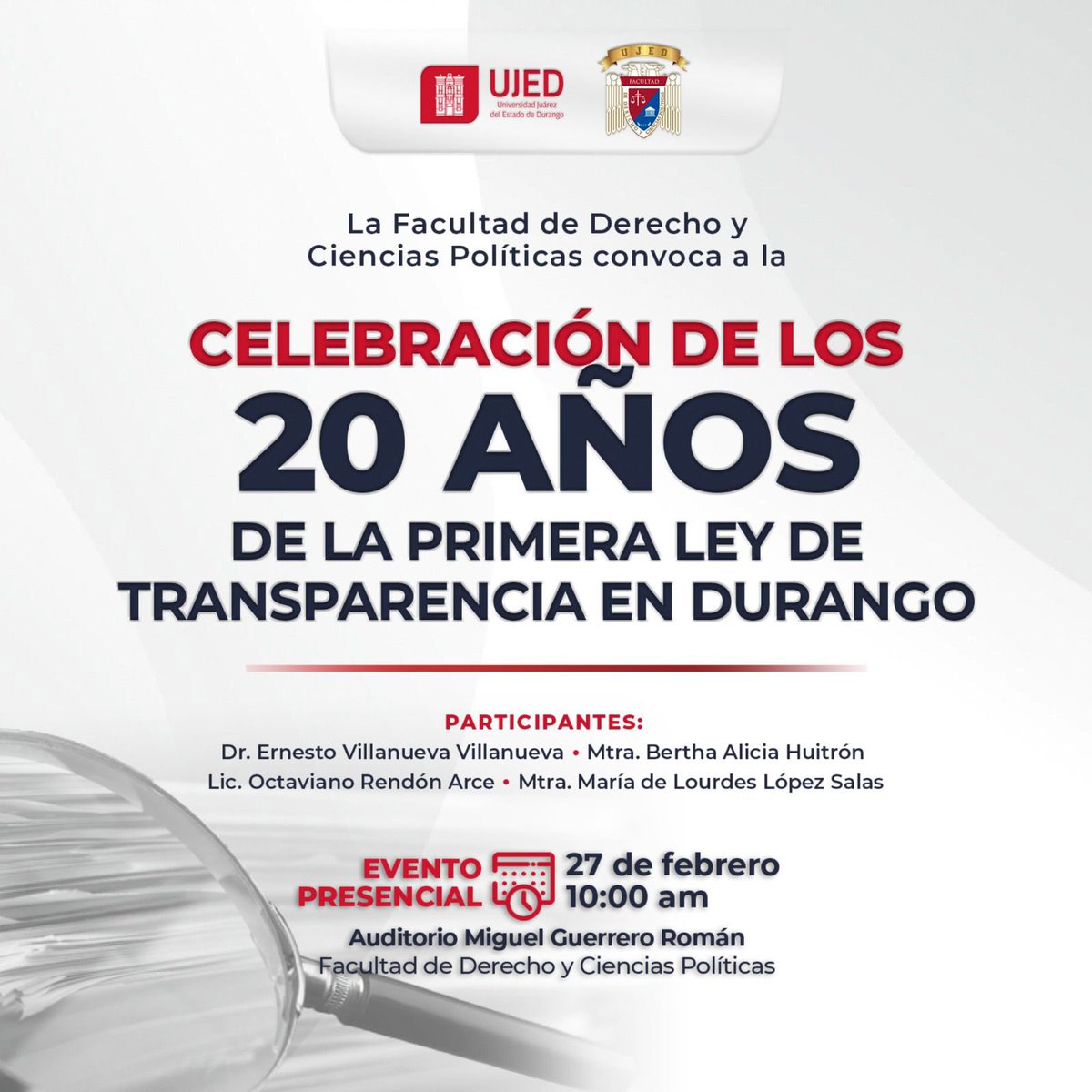 Lourdes López Salas (@lululopezsalas) on Twitter photo En el marco de esta celebración la <a href="/FADERyCIPOL/">FADER y CIPOL</a> llevará a cabo este lunes 27 de febrero a las 10:00 el panel “Impacto de la transparencia a 20 años de la ley en voz de sus actores” teniendo como invitados a <a href="/evillanuevamx/">Ernesto Villanueva</a> #OctavianoRendon #BerthaAliciaHuitron y su servidora. En el marco de esta celebración la <a href="/FADERyCIPOL/">FADER y CIPOL</a> llevará a cabo este lunes 27 de febrero a las 10:00 el panel “Impacto de la transparencia a 20 años de la ley en voz de sus actores” teniendo como invitados a <a href="/evillanuevamx/">Ernesto Villanueva</a> #OctavianoRendon #BerthaAliciaHuitron y su servidora.