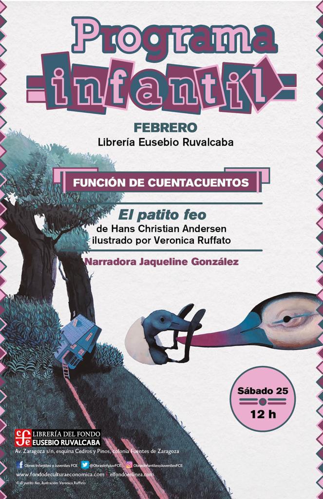 FCEMexico's tweet image. ¡&quot;El patito feo&quot; en función de #cuentacuentos!
En punto de las 12 hrs en la #LibreríaEusebioRuvalcaba
Narra #JaquelineGonzález.
¡No te lo pierdas!

@ObrasInfyJuvFCE @LibreriasEducal #RepúblicaDeLectores #LeerTransforma