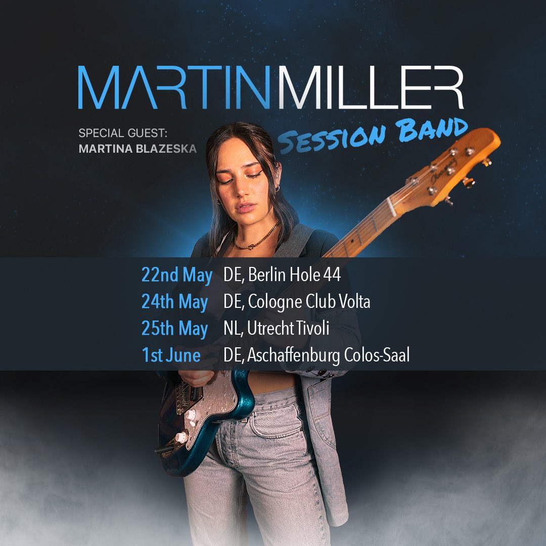 We're going on tour, baby! 🎸 I'll be opening for the Martin Miller Session Band starting off with a few dates in Germany and Netherlands. It's my first ever tour as an opener and I cannot wait to play for all of you 🥹 
🎟️ Tickets: ffm.live/mmsessionband23