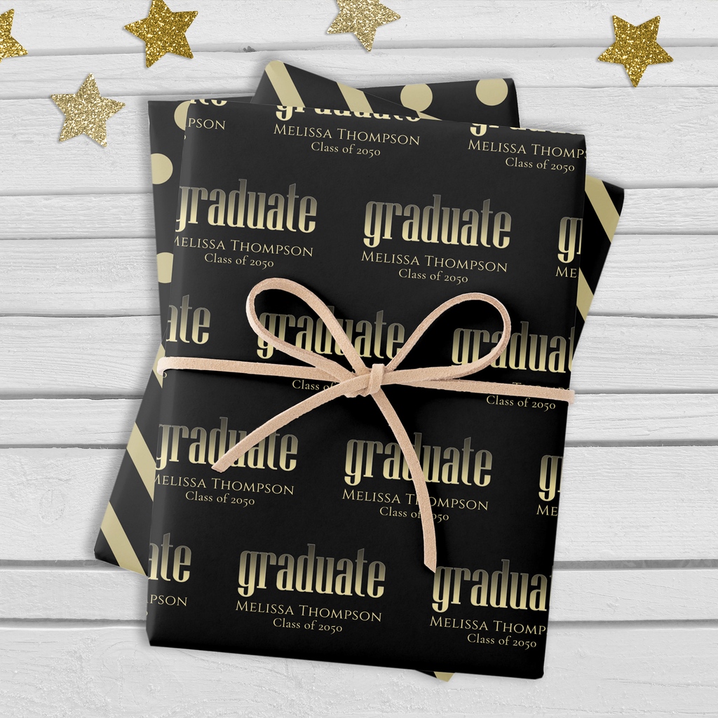 Graduation Party Wrapping paper. #zazzlemade #zazzle 
#party #graduate #graduation #grad #gradparty #classof2023 #fun #goldandblack 
#gifts #giftideas #printandpattern #giftidea #stationery
#birthdayparty #eventdecor #eventdesign #partydecor #partytime
zazzle.com/graduate_grad_…