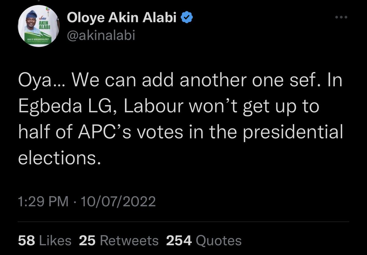 Sports_Doctor2's tweet photo. Akin Alabi boasted that LP won't get half of APC’s votes in Egbeda, guess what???

Labour Party defeated APC in Egbeda, Ibadan!!!!

Lessons are being learnt!!!! https://t.co/8QrKI1IxsL