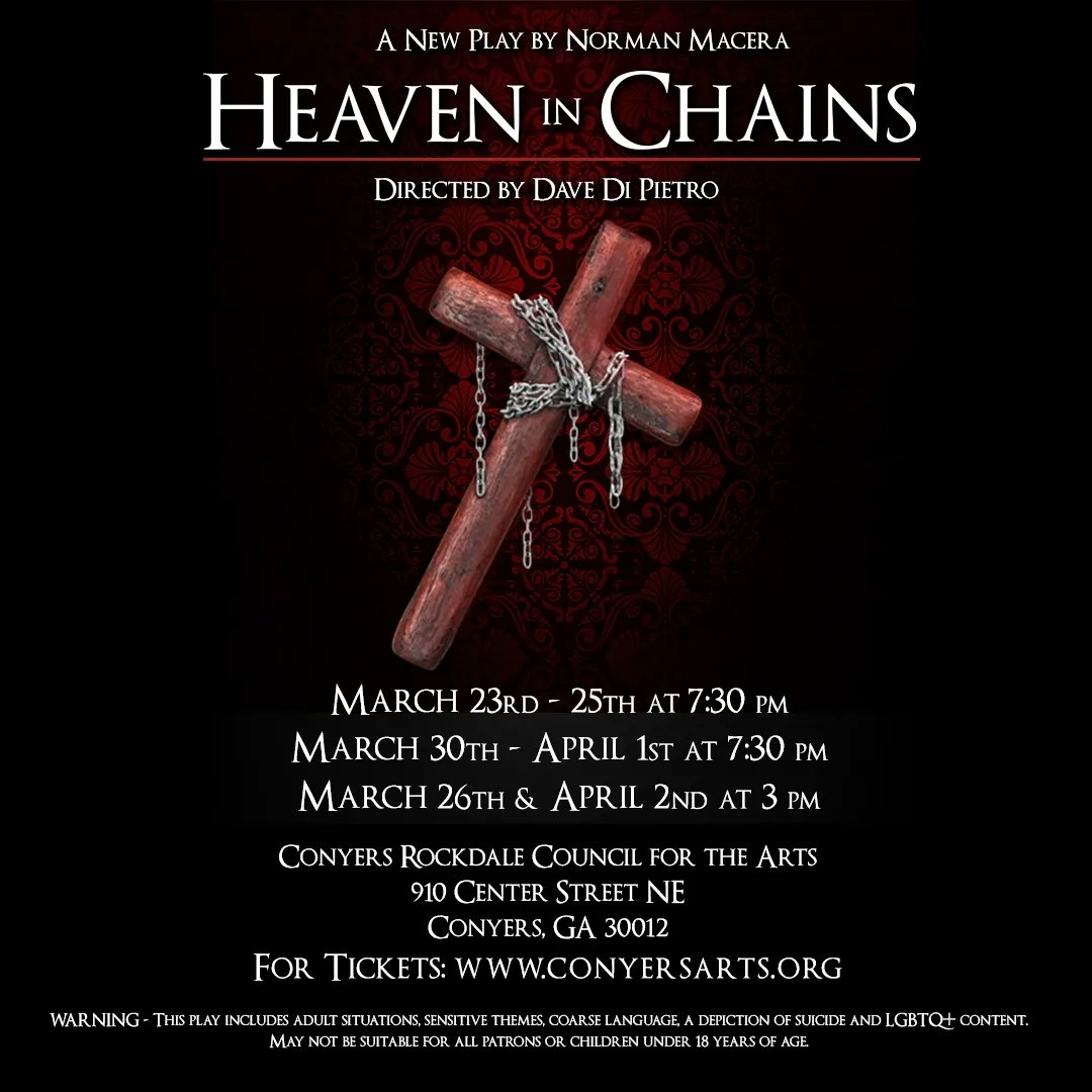 Meet the Cast of Heaven in Chains. Douglas Santiago is a NYC actor who has been seen in Law and Order and the Sapranos.  He is making his GA debut in this groundbreaking play. Tickets on sale at: conyersarts.org

#georgiatheatreguide #conyersrockdalecouncilforthearts