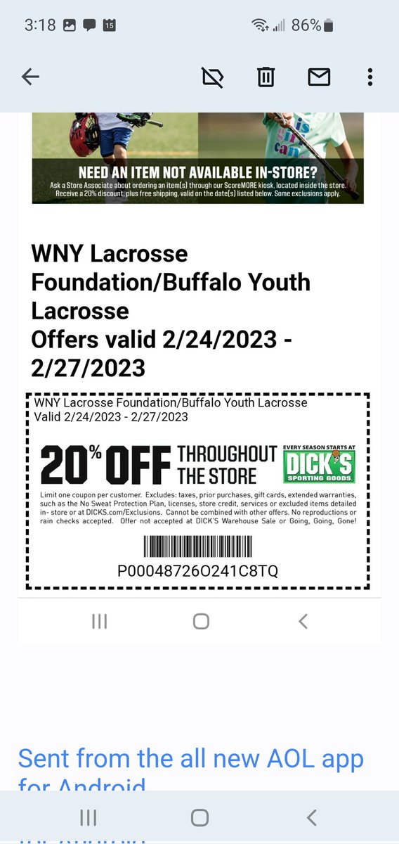 20% off <a href="/DICKS/">DICK'S Sporting Goods</a> store wide through Monday!! WNY Lacrosse Foundation shop days - shop Dick's Sporting Goods! #gearup <a href="/BPSathletics/">Buffalo Athletics</a> <a href="/WNYAthletics/">WNY Athletics</a> <a href="/KenmoreLax/">Kenmore Boys Varsity Lacrosse</a> <a href="/lax_nw/">NW Boys Lax</a> <a href="/FalconsFrontier/">Frontier Falcons Lacrosse</a>