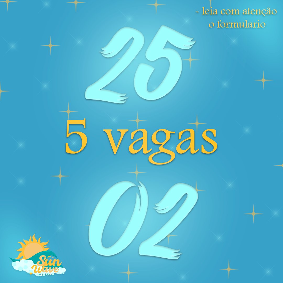 DesignSunWave's tweet image. ABERTURA GRATUITA ☀️🌊
5 vagas abertas!
Para banner, icon e layout

- seguir a Sun Wave 
- Rt e fav 
 🖇:forms.gle/QPAC6h6e6Hmp6G…