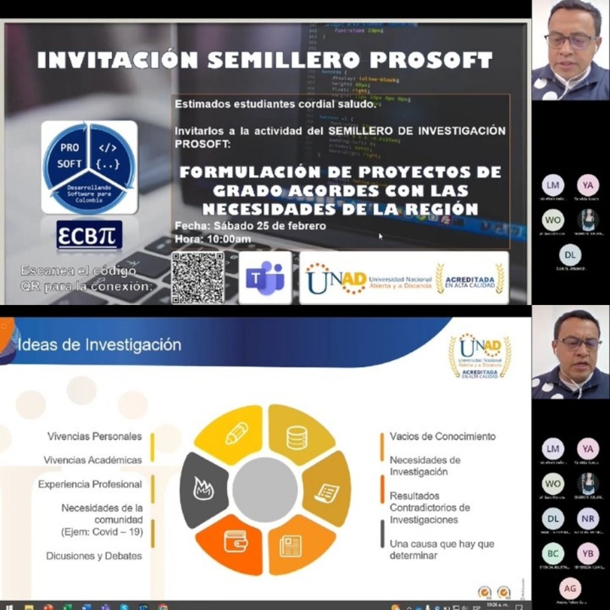 Desde el semillero de investigación PROSOFT de la UNAD CEAD Gachetá, realizamos la actividad Formulación de proyectos de grado acordes con las necesidades de la región, esperamos se formulen propuestas innovadoras por parte de los estudiantes de la ECBTI CEAD Gachetá.