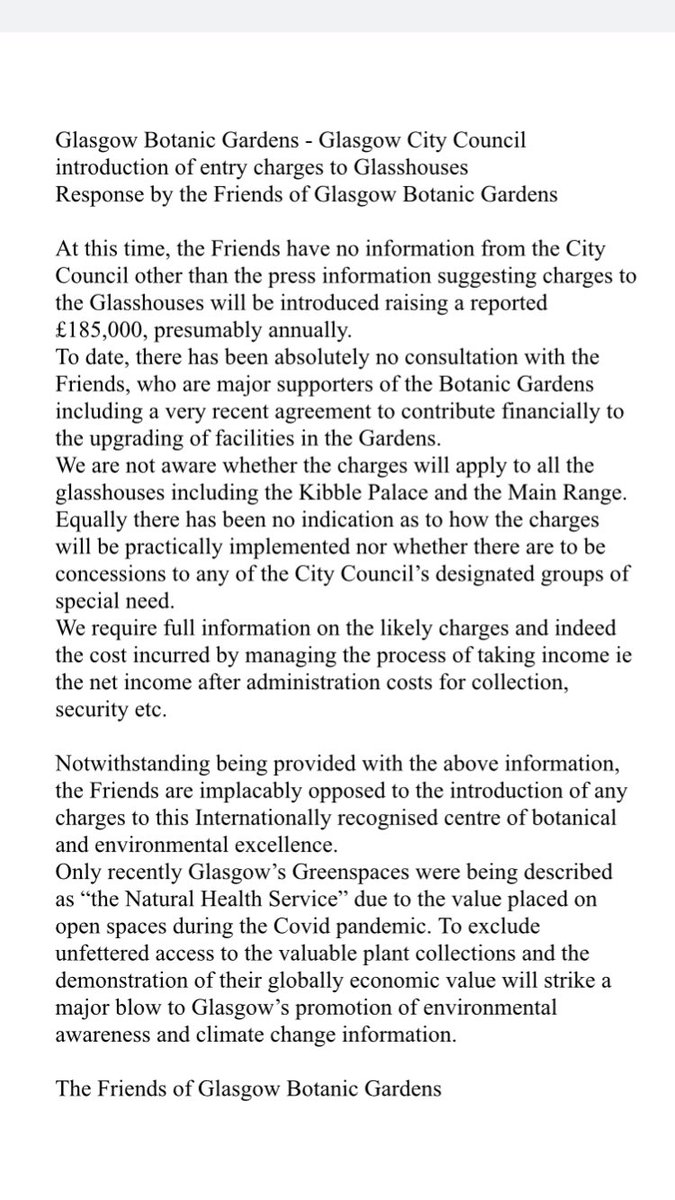 Full statement by the Friends of Glasgow Botanic Gardens in response to the news of GCC plans to impose an entry charge to the glasshouses.