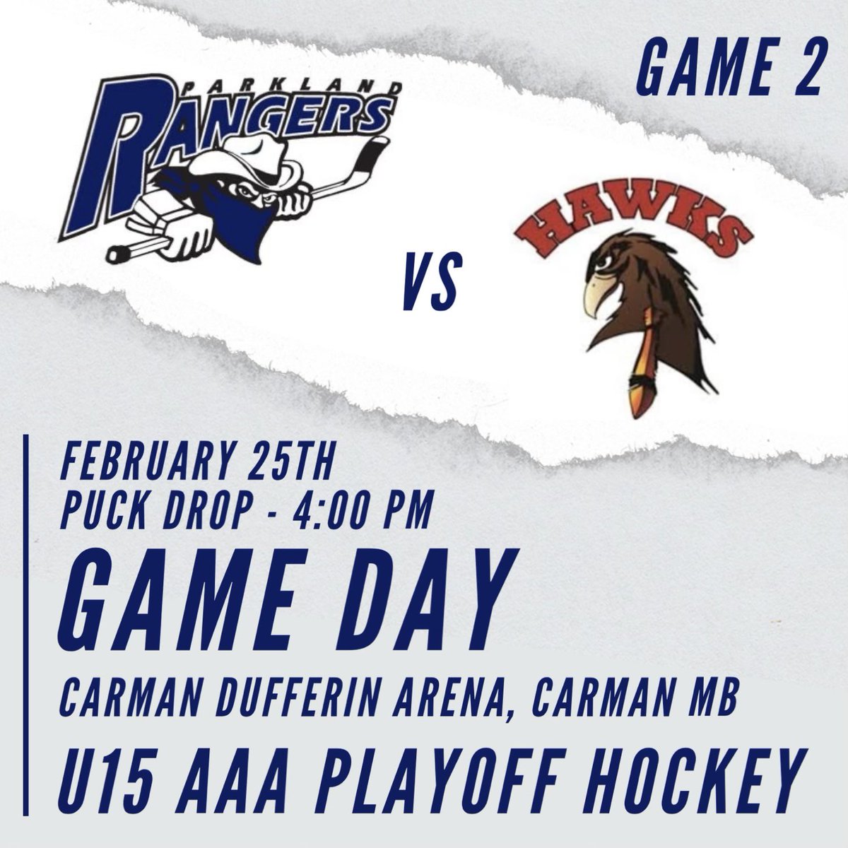 Let’s go! Looking to tie up the series today in Carman against the Pembina Valley Hawks !! #GoRangers