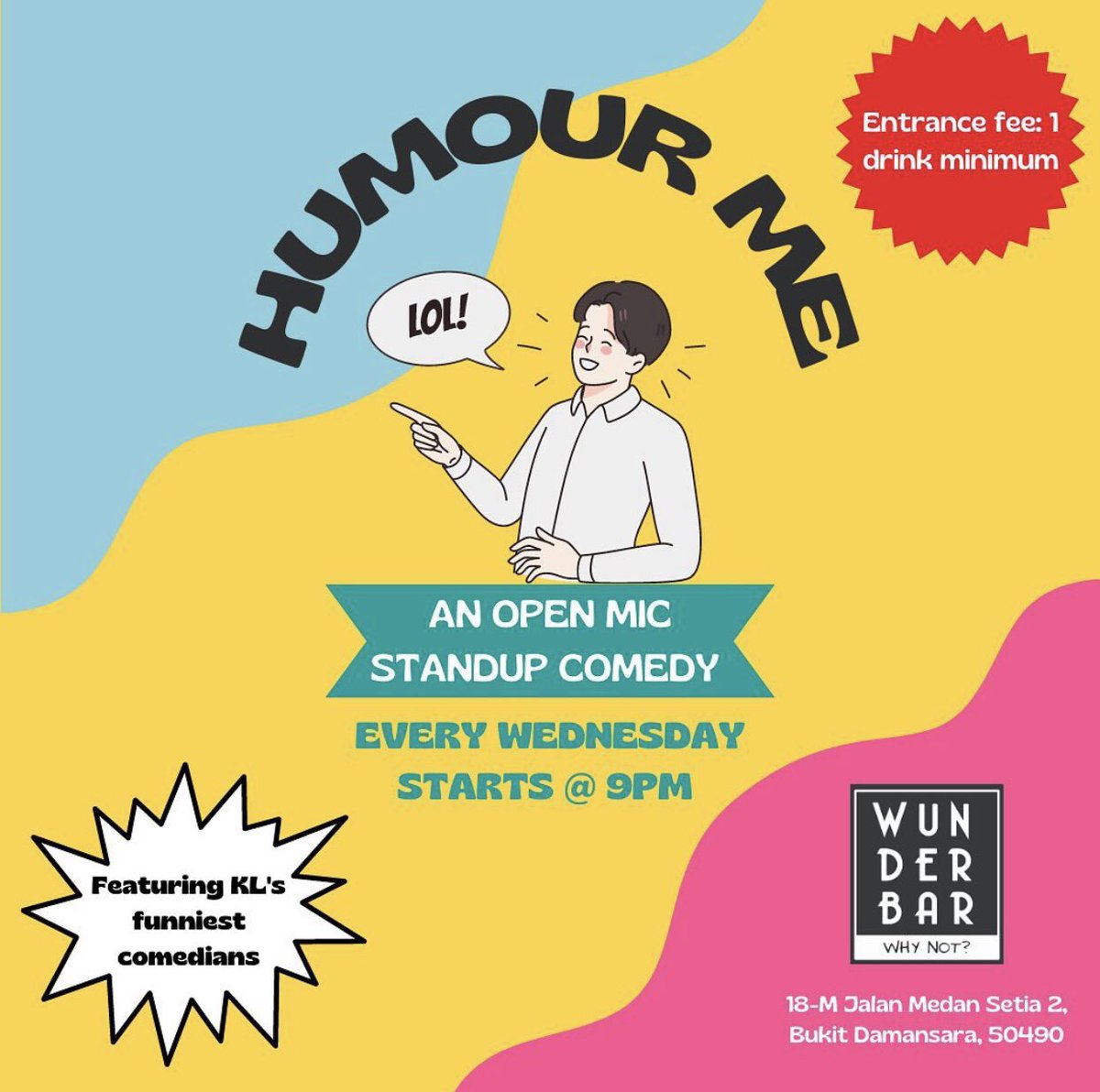 mxjulianaheng's tweet photo. Hey Peeps, I will be performing LIVE @ HUMOUR ME Standup Comedy Open Mic! 🎤
It’s happening on 1 March 2023 (9pm) @ Wunderbar KL, Malaysia 🇲🇾!!
Just walk-in, get a drink & LAUGH!!! 🤣🍻
#standupcomedy #openmic #humourme #wunderbarkl #kualalumpur #malaysia #mxjulianaheng https://t.co/aKeqTpsR9R