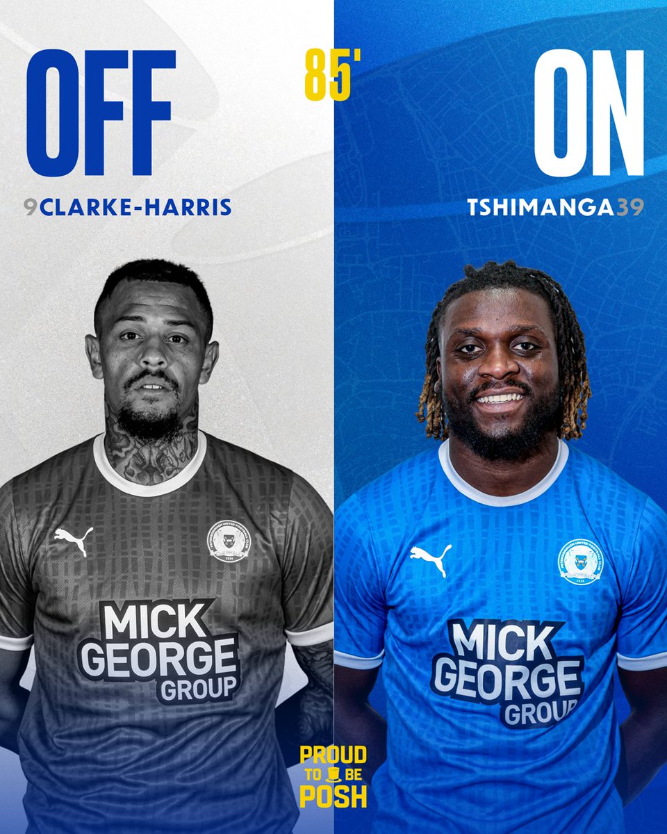theposh's tweet photo. 85' -Another change for Posh.
β‘οΈ Tshimanga
β¬
οΈ Clarke-Harris
π© 5-2 π’ | #PETPLY https://t.co/2w6CdBycNq