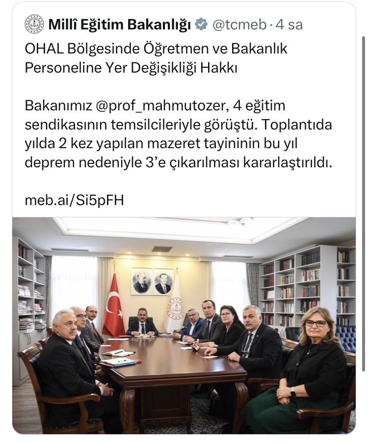 Eğitim bir sen
Türk eğitim sen
Eğitim iş
Eğitim sen isimli sarı siyasetin değnekçisi sarı sendikalar
Dün Bakanlıkta ön ilikleyerek 
Depremzede öğretmenlerin tayin hakkını MEB e peşkeşlemiştir
Kanıt görseldedir 
<a href="/egitimgucusen/">EĞİTİM GÜCÜ SEN</a> bunu red ediyor ve
#depremzedeyesartsiztayinistiyor