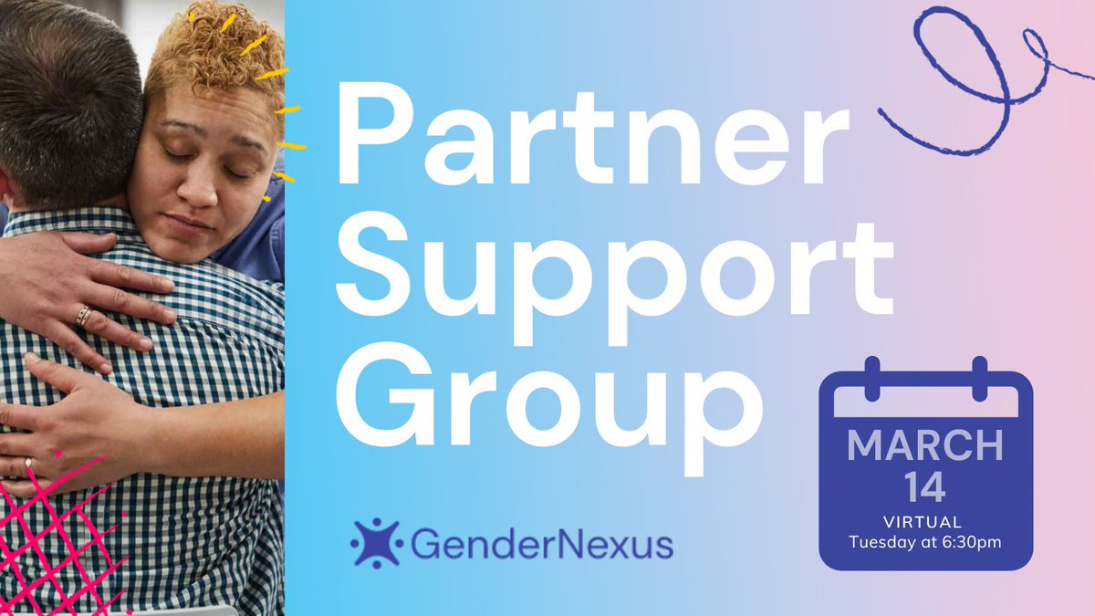 GenderNexus's tweet photo. Is your partner trans or nonbinary, and you're looking for a safe place to learn, listen or ask questions? Join us monthly for our Partner Support Group. Next meetings --> 3/14, 4/11 https://t.co/YlQhseHhJR