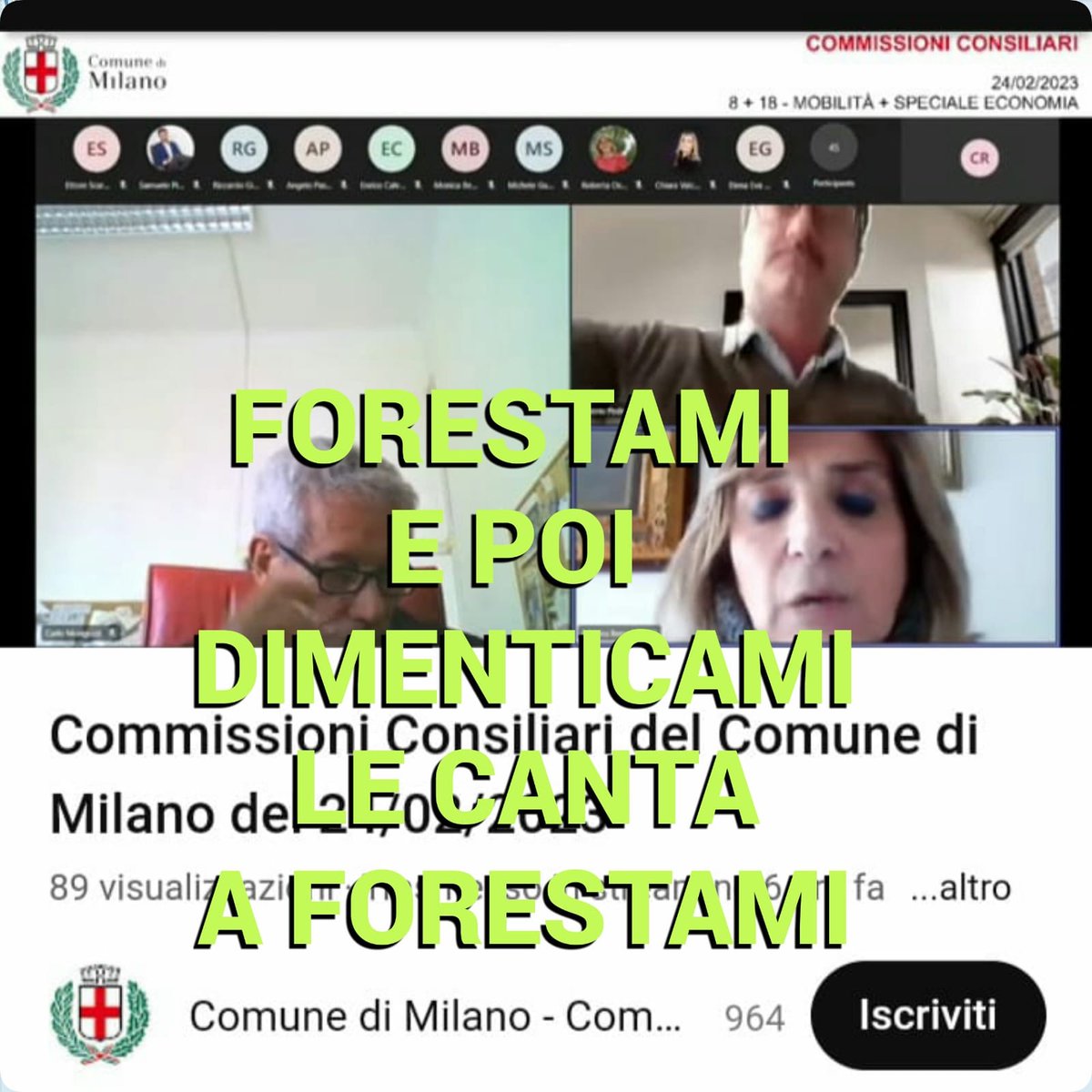 Venerdi 24/2 in Commissione su #ForestaMI la nostra <a href="/AdriDaLambrate/">Adriana Da Lambrate</a> ha fatto un intervento molto critico, fondato su testimonianze di cittadini, dossier giornalistici, dichiarazioni di amministratori cittadini. Dal minuto 40 sul link YouTube: youtube.com/live/djfapCqlj…
