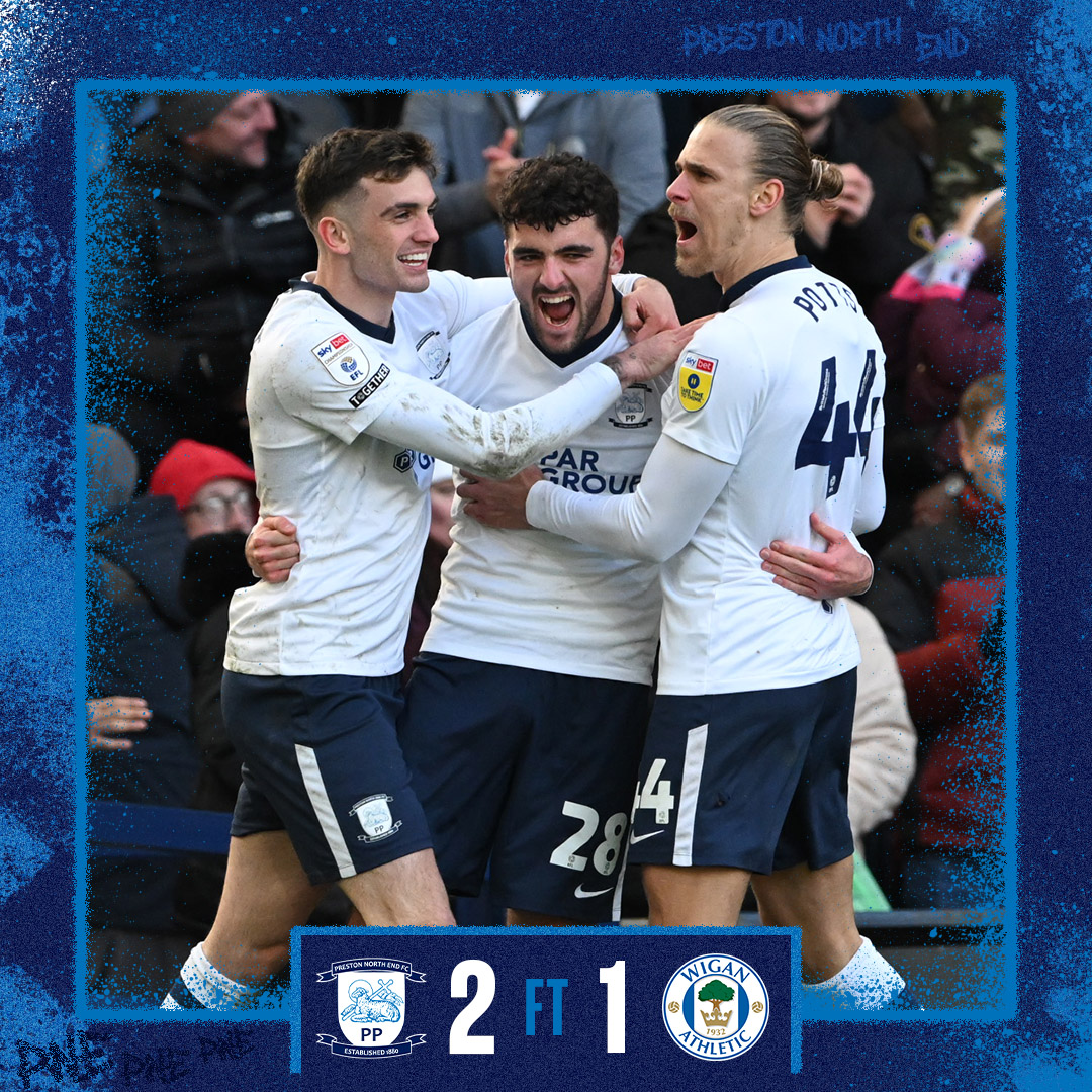 pnefc's tweet photo. ⏱ FULL-TIME:  #pnefc 2-1 Wigan Athletic 

North End come from behind to take the three points at Deepdale! 😍

#COYW https://t.co/JuzDWvX0VF