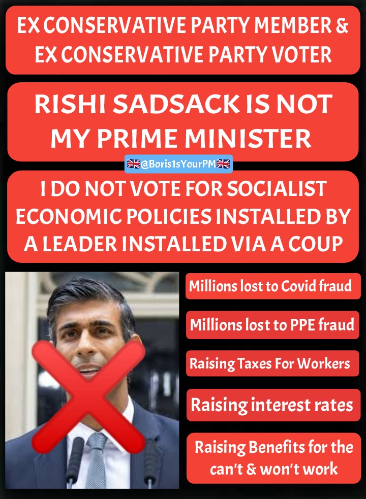 Hands up 🙌 If you are an Ex Conservative member or voter, Hands up 🖐️ If you won't be voting for Rishi Sadsack, Hands up if you think Sunak & Hunt are bad for 🇬🇧Britain's Economy, Hands up 🙌🖐️👍👏👐✋✌️for #BringBackBoris #BringBorisBack #RishiOut #NeverRishi #SunakOut